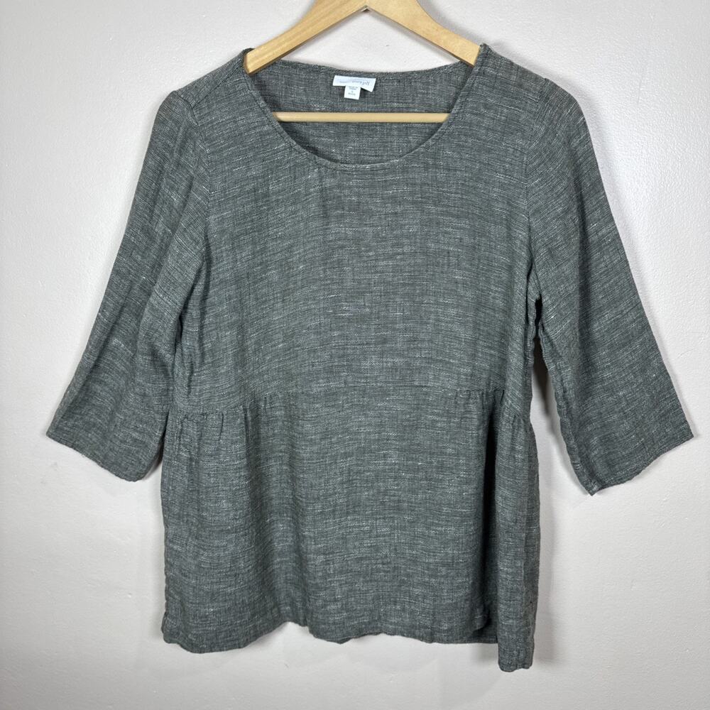 J. Jill Womens Top Blouse Linen Blend Lagenlook Artsy Woven Granola Forest S